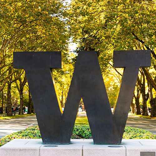 Bronze block W sculpture on UW Seattle campus